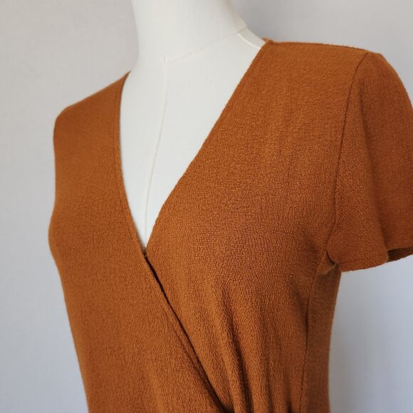 Texture & Thread x Madewell Side-Tie Wrap Dress Short Sleeve Golden Pecan Sz.X - Picture 4 of 10